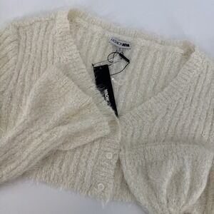 Fashion Nova Cream Cropped Sweater Bell Sleeves Fuzzy Luxurious Y2K Womans Larg